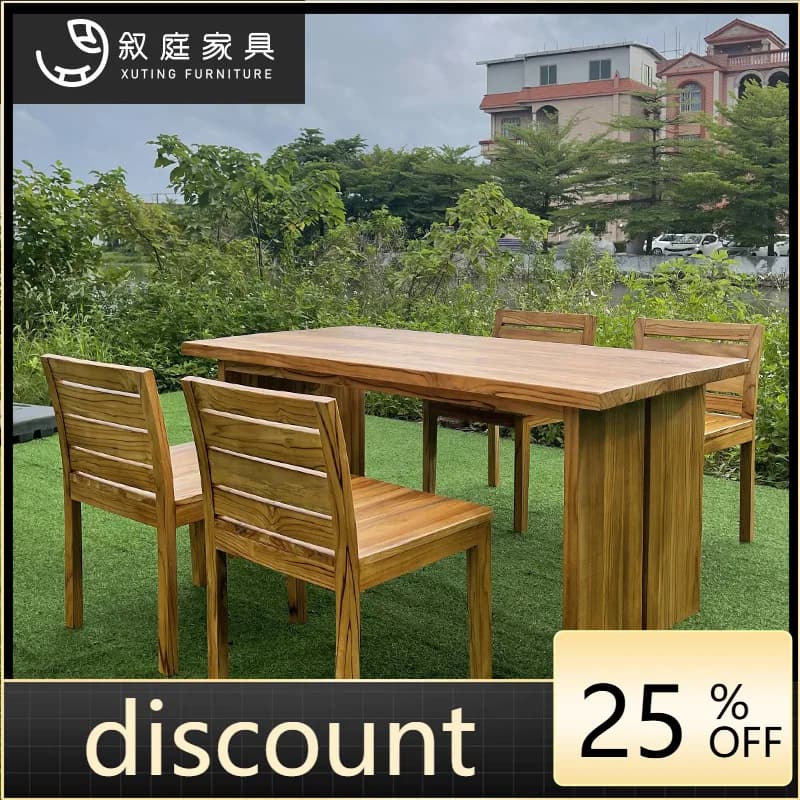 LMM simple outdoor courtyard leisure all solid wood tables and chairs living room homestay tea table combination