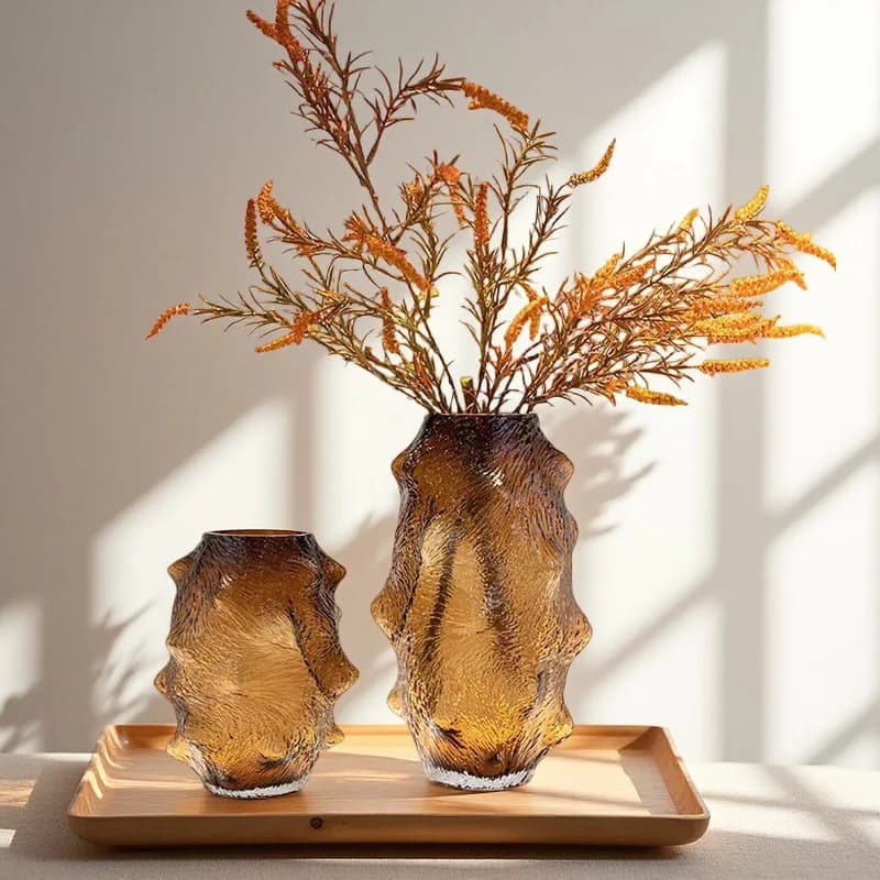 1Pcs Glass Vase with Sea Cucumber Shaped Irregular Texture Ridges, Hydroponic Accessories Vase for Home Decoration