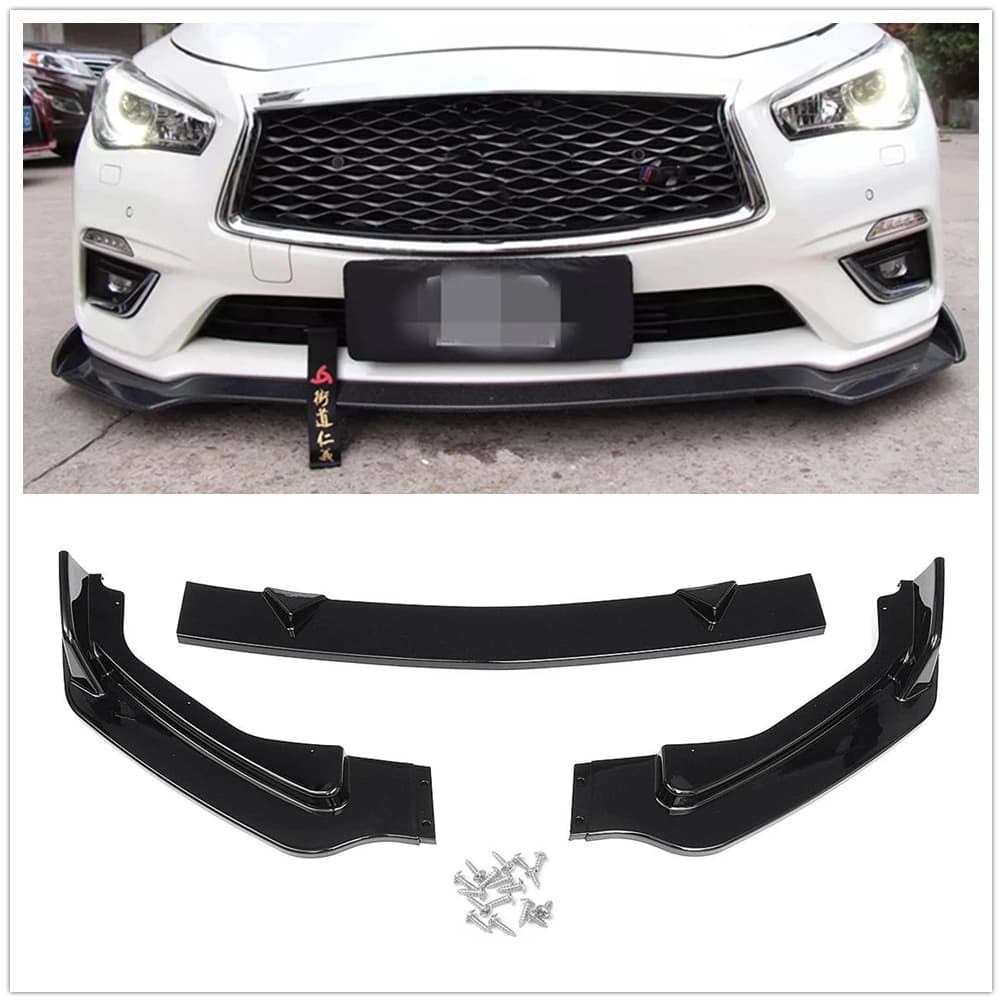 Front Bumper Spoiler Lip For Infiniti Q50 2014 2015 2016 2017 Sport Sedan 4-Door Carbon Fiber Look/Gloss Black Splitter Blade
