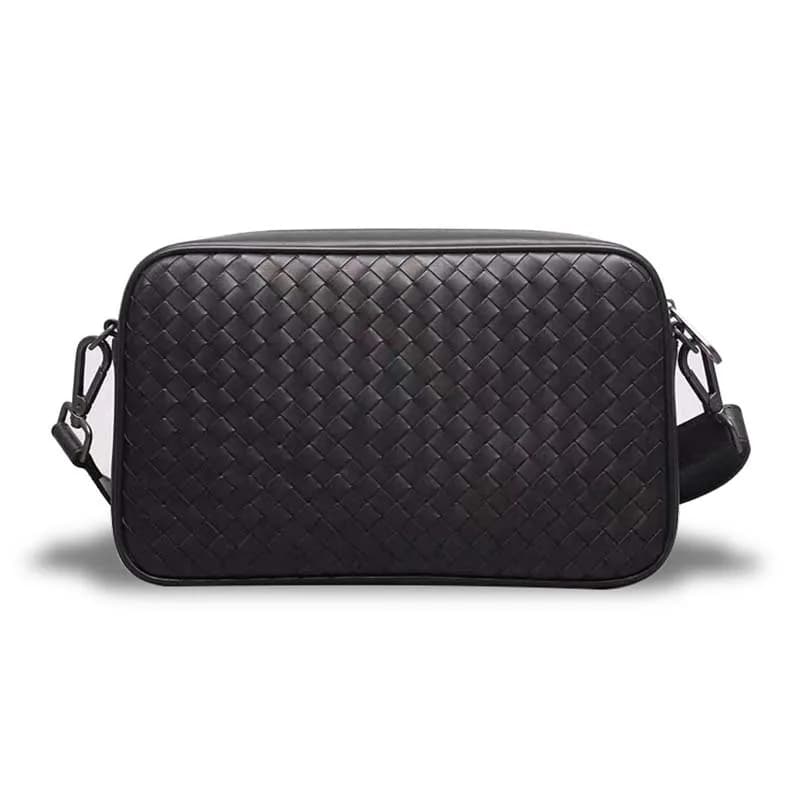 Men's Classic Horizontal Wrap Genuine Leather Cowhide Satchel Handwaxed Woven Shoulder Bag