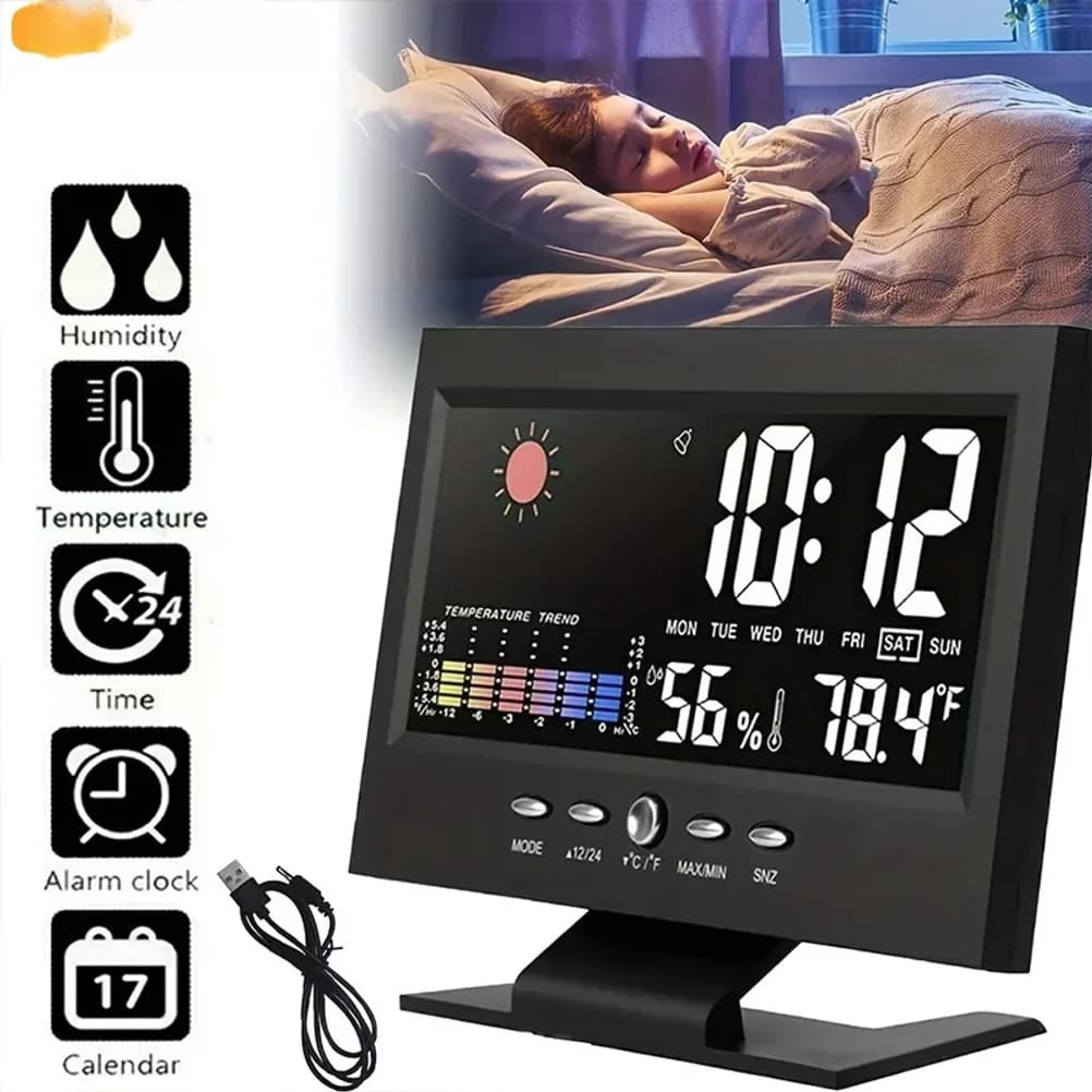 Weather Station Digital Temperature Humidity Meter Clock Thermometer Hygrometer Calendar Trend Alarm Comfort Level
