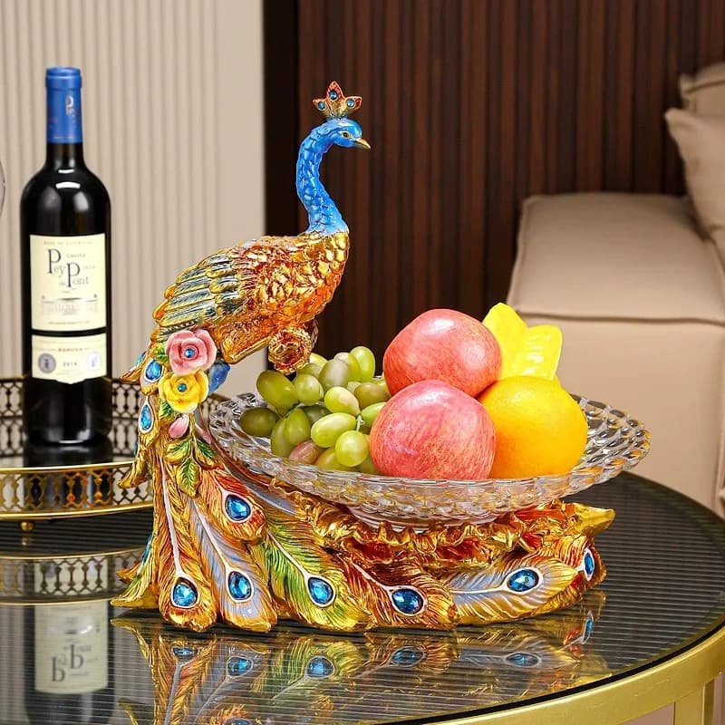 Peacock Sculpture Glass Tray Resin Crafts Art Organizer Home Decor Custom Decorative Storage Decoration Living Room Ornaments