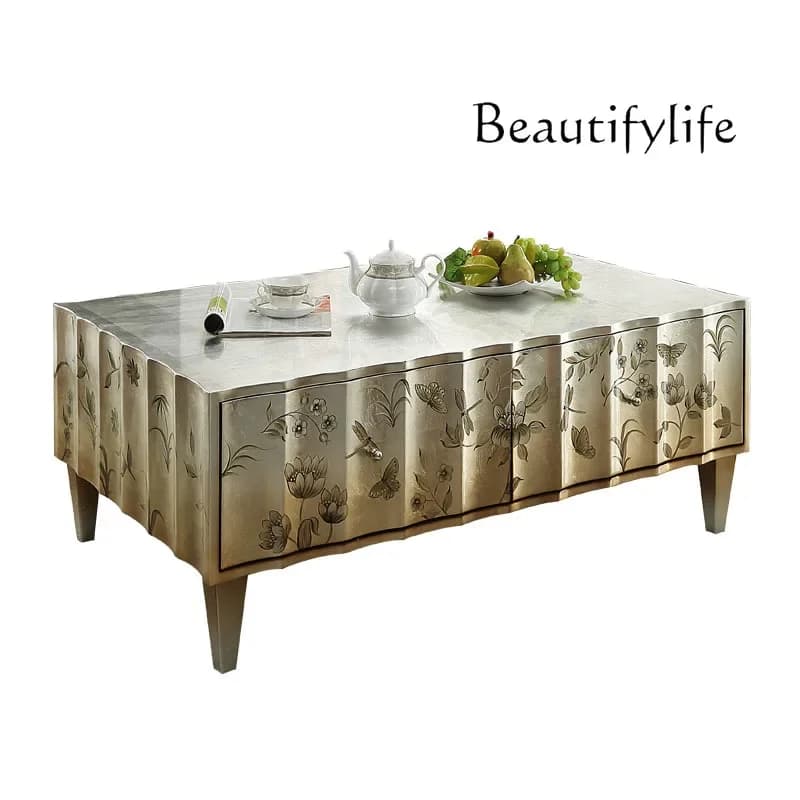 X35 Light Luxury Coffee Table Modern Furniture Paint Carving Multi-functional Locker Non-retractable
