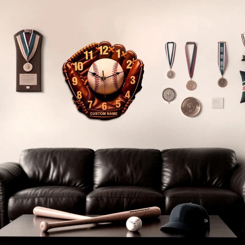 Baseball Glove Wall Clock Decorative Clock with Silent Pointers Living Room Wall Art Clock for Bedroom Office