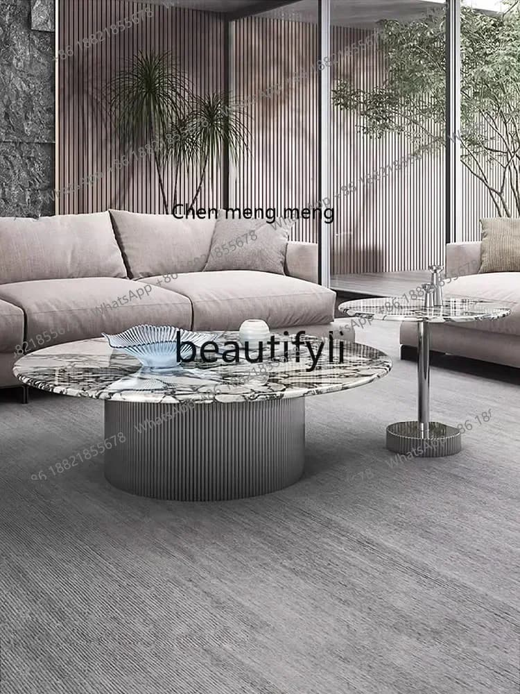 2003 Marble size round stainless steel high-end luxury stone round coffee table combination