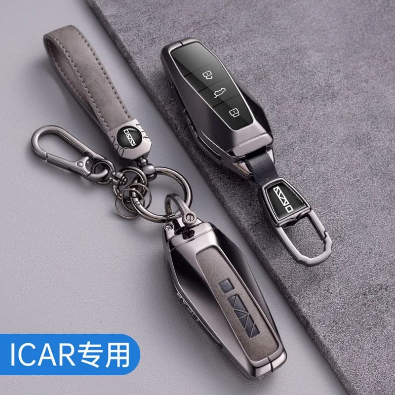 Car Remote Control Zinc Alloy Leather Key Case Cover Holder Chain For Chery ICar 03 ICAR AIQAR EQ7 EQ5 EQ3 JAECOO J6 Accessories