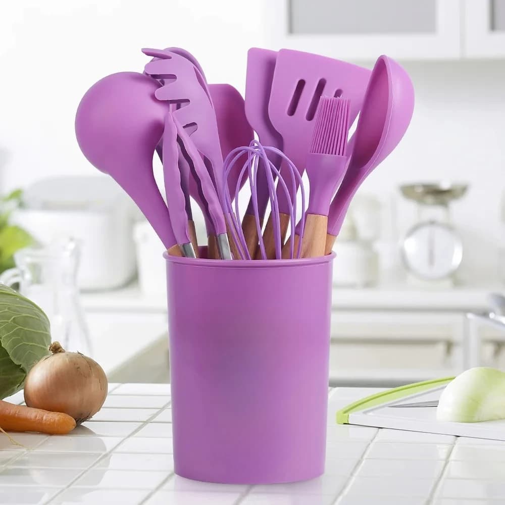 #For 12-Piece Silicone Kitchen Accessories Cooking Tools Kitchenware Cocina Silicone Kitchenware with Wooden Handle