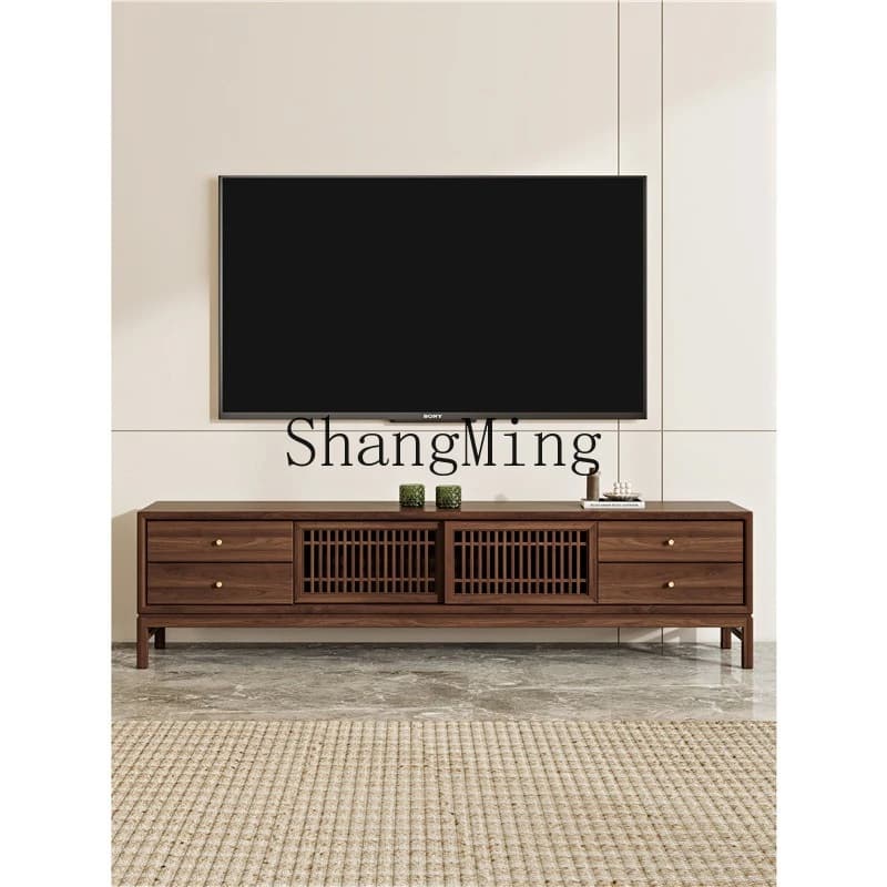 SM New Chinese Solid Wood TV Cabinet Living Room Bedroom Storage Short Cabinet TV Video Cabinet