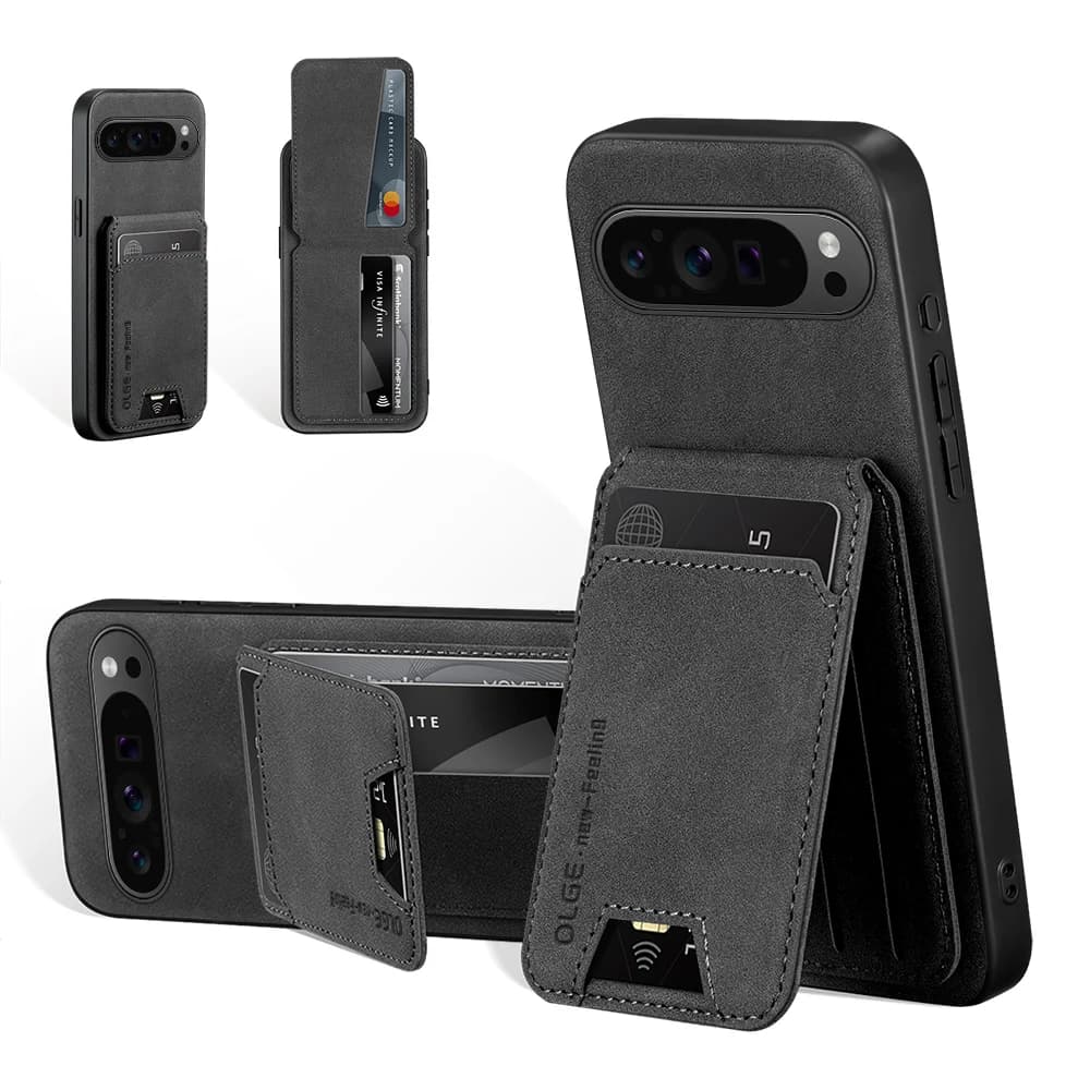 Shockproof Sheepskin Leather Card Holder Wallet Phone Case For Google Pixel 9 Pro XL 10 9A 8A 8 7A 7, Slim Matte Kickstand Cover