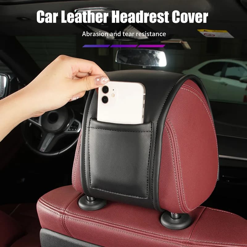 Car Leather Headrest Protective Cover Storage Bag For VW Golf Polo T5 Passat b6 Jetta Tiguan Scirocco Sagitar Touareg Touran