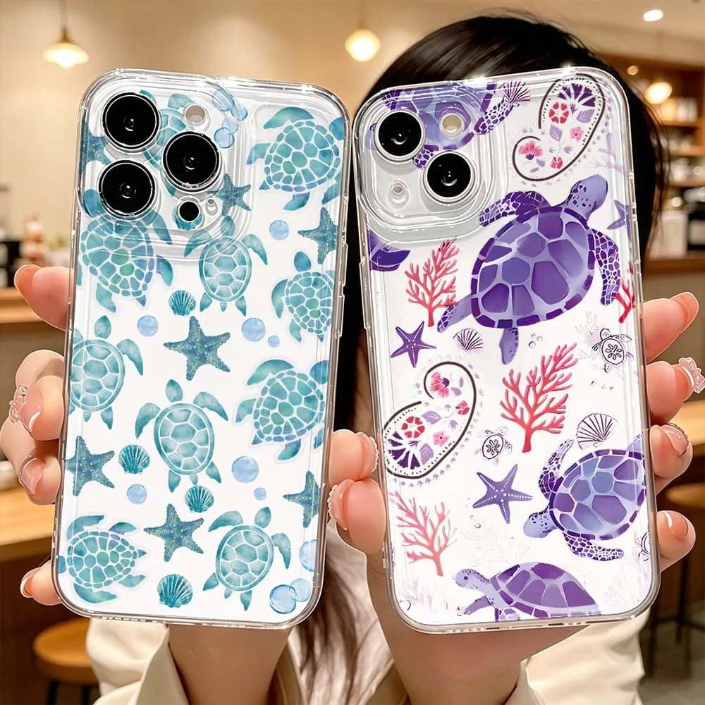 Purple Turtle Pattern Phone Case For Apple iPhone 17 Air 16 15 14 13 12 11 Pro Plus Max Protective Transparent Cover