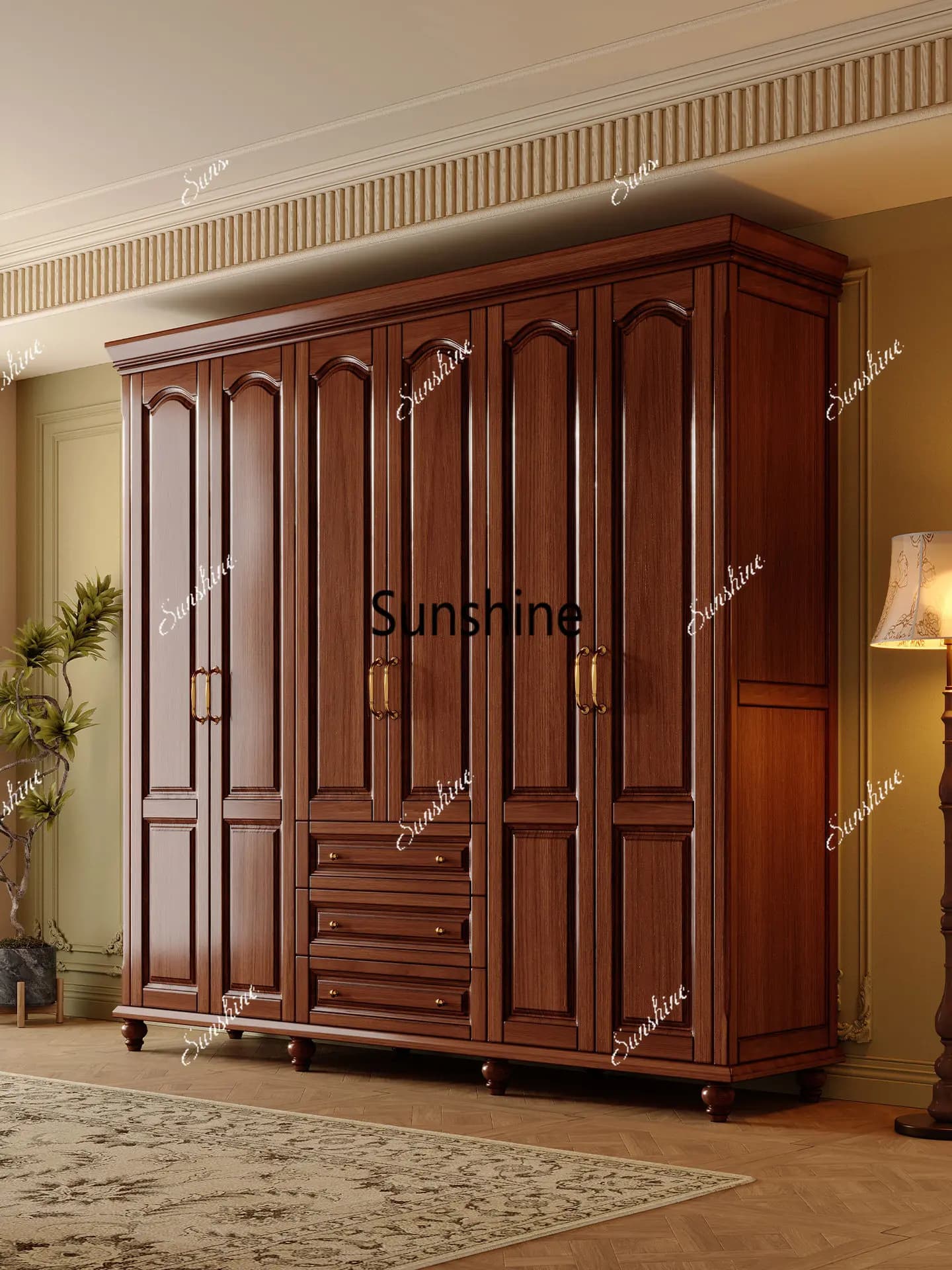 American solid wood bedroom home retro storage wardrobe