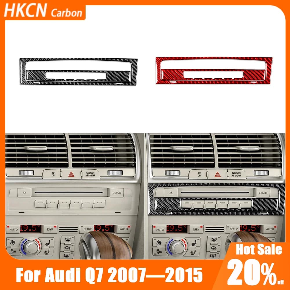 For Audi Q7 4L 2007—2015 Carbon Fiber Car Accessories Center Console Radio CD Panel Interior Cover Trim Sticker Modification
