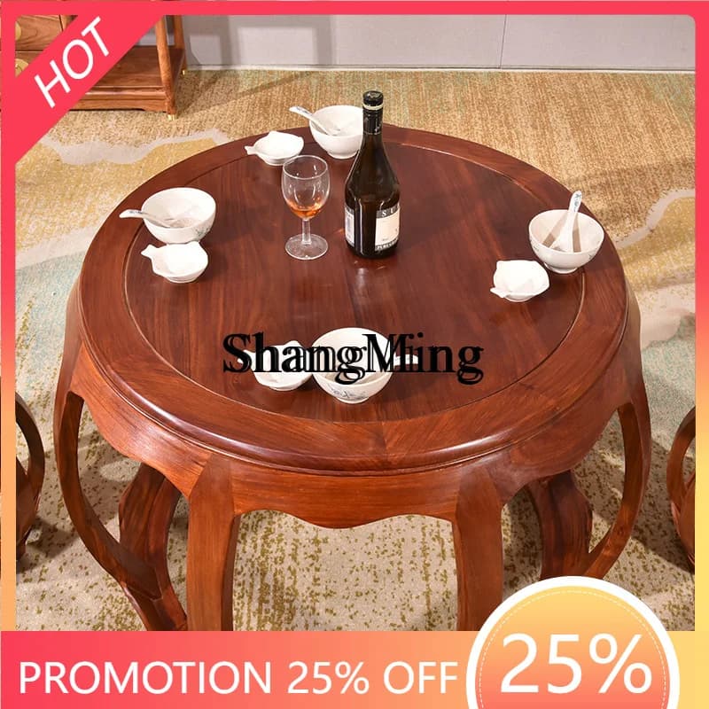 CL  furniture hedgehog red sandalwood new Chinese solid wood round tea table casual rosewood round drum table