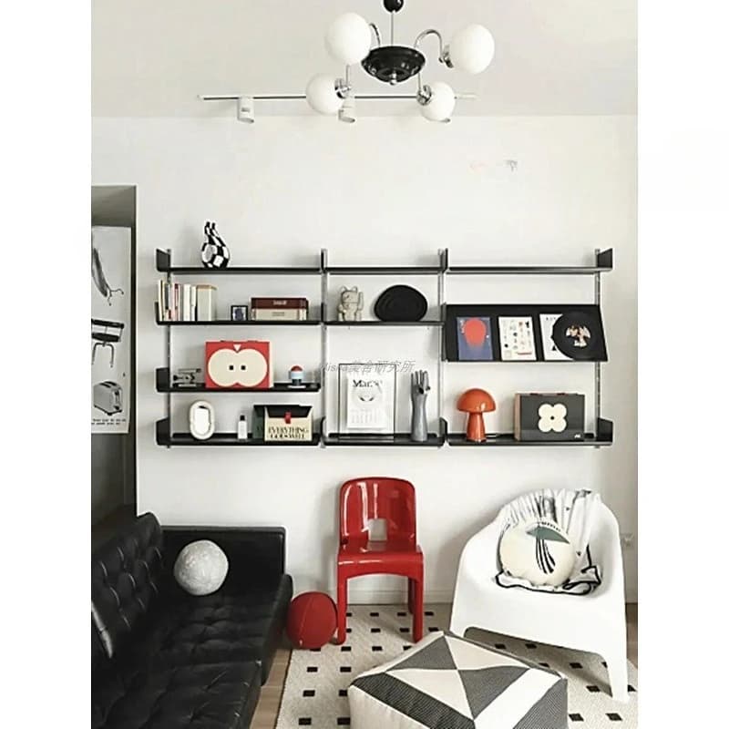 Dining Room Living Room Wall Wall Hanging Baffle Shelf Black Multi-layer Bookshelf Medieval Suspended Metal Wall