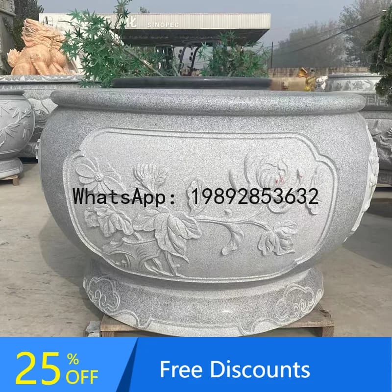 Stone Carving Fish Tank Courtyard Balcony Granite Round Flower Pot Villa Outdoor Bluestone Antique Decoration