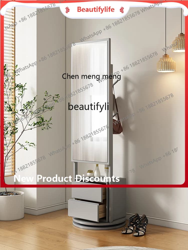 scn8617 Dressing Mirror Clothes Rack Household Floor Mirror Bedroom Rotating Full-Length Mirror Coat Rack Integrated Full-Length