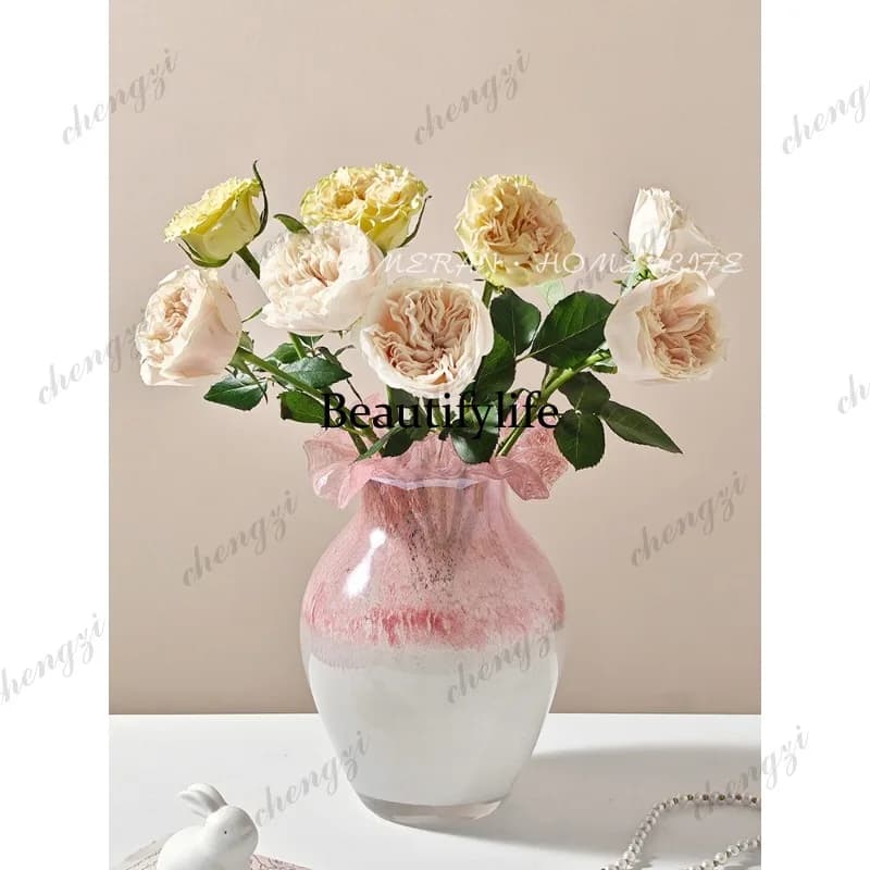 French medieval pink white glazed vase living room flower arrangement hydroponic dining table decoration