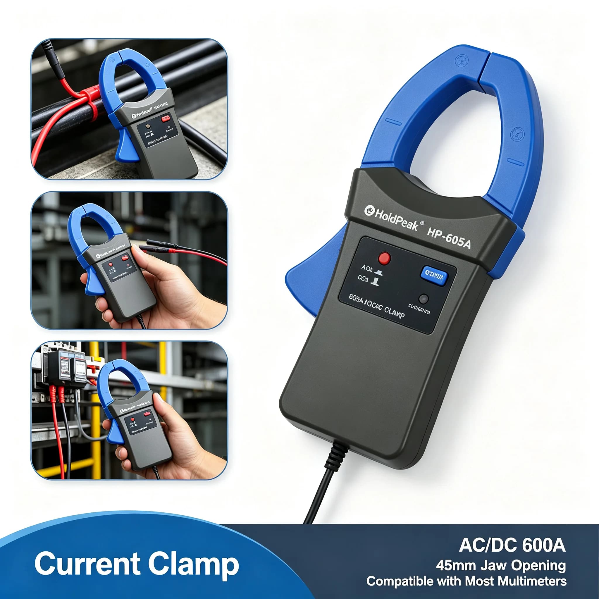 605A AC/DC Current Clamp Adapter 600A Multimeter Probe Tool Standard Banana Plug for Digital Multimeter Ampere Measure Repair