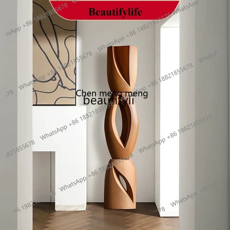 Hotel, Abstract Solid Wood Sculpture Art Floor-to-Floor Ornament Modern Minimalist Sales Office Entrance Decoration