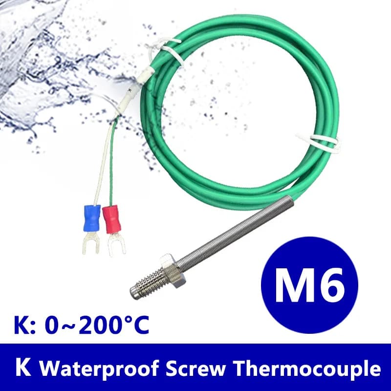 M6 Waterproof Screw K Thermocouple, Sonda de Temperatura con Resorte, Alta Precisión, Cableado Resistente, Waterproof