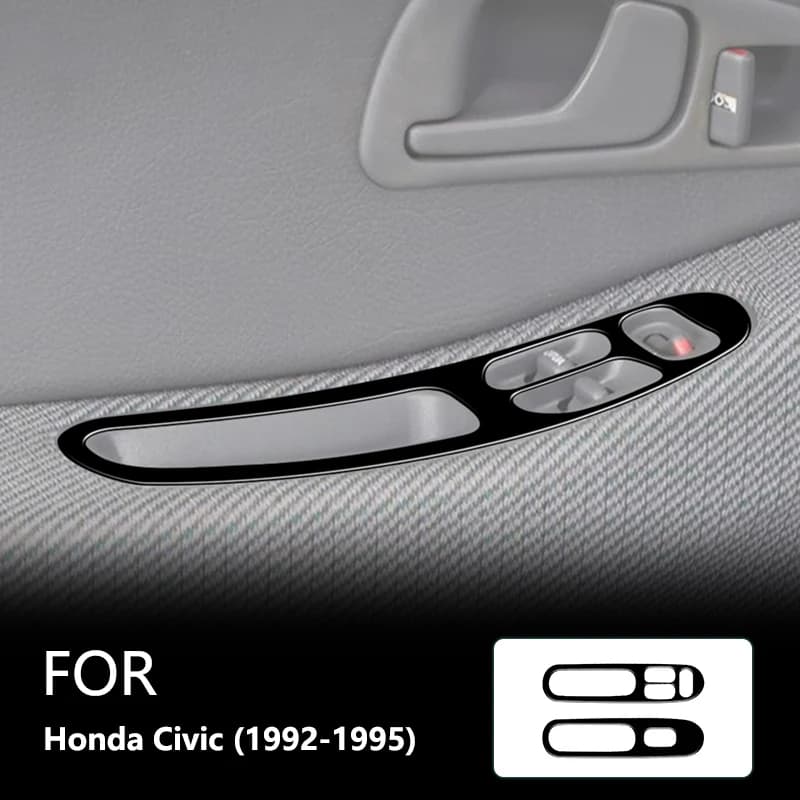 For Honda Civic 1992 1993 1994 1995 Window Control Panel Brand New ABS Gloss Black Safeguard Stickers Car Interior Accessories