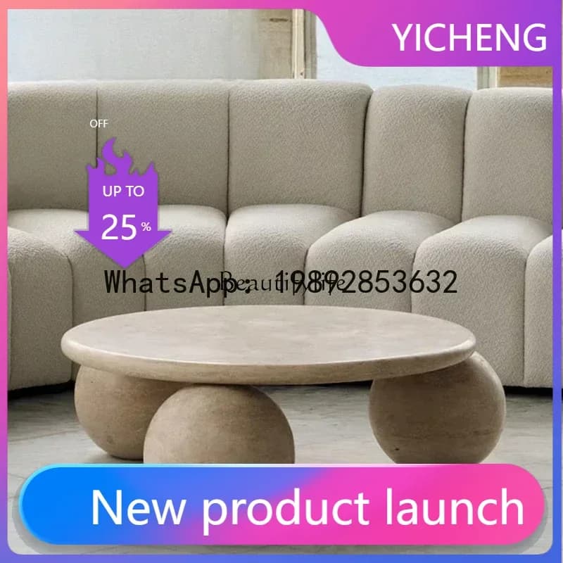 QQ jj Z.Light luxury modern round coffee table small apartment tea table solid wood