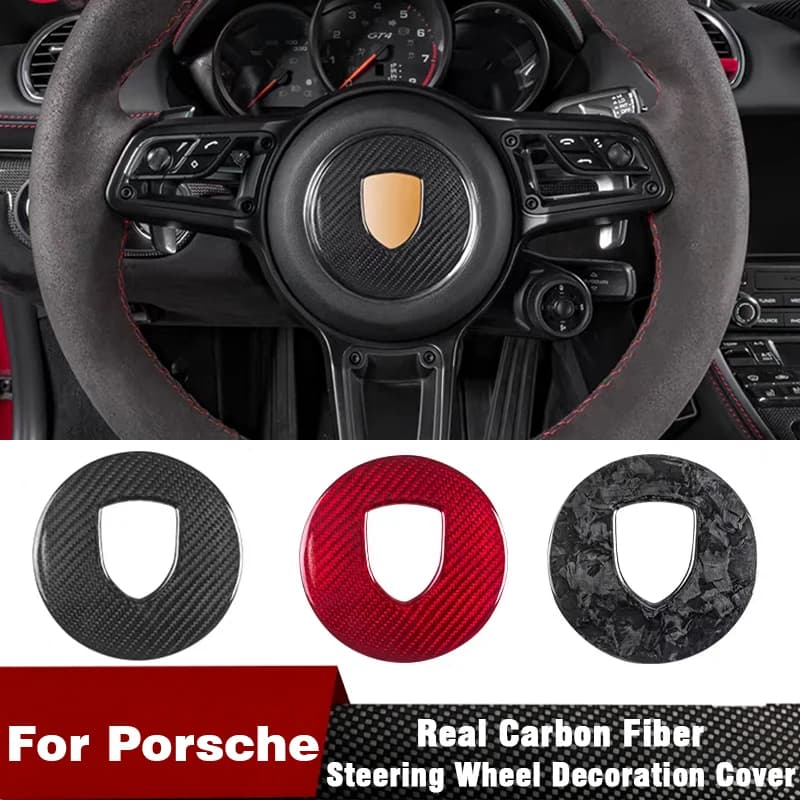 Real Carbon Fiber Steering Wheel Decoration Panel Cover For Porsche Cayenne Panamera Macan 911 Car Interior Styling Accessories