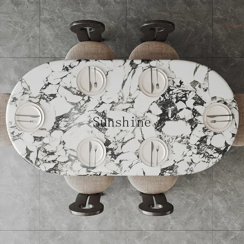 Marble slate dining table Italian retro light luxury simple oval dining table and chair combination       FT