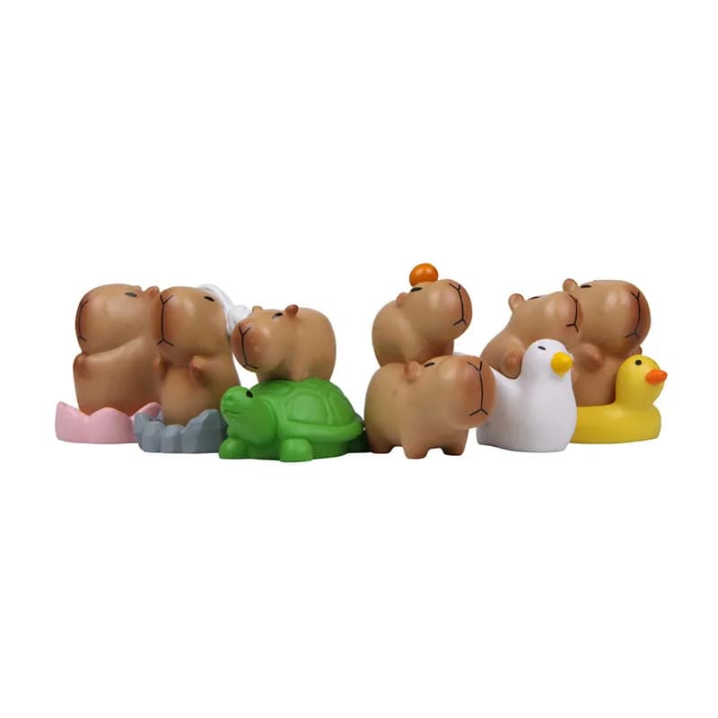 6pcs Mini Capybara Figurine Miniature Capybara Playtime Ducks Turtles Swans Animal Ornament Fairy Garden Decoration Collect Gift