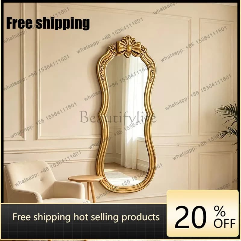 YJ French Retro Wall Mount Full Length Mirror Irregular Carved Dressing Mirror European Decor For Living Room Bedroom