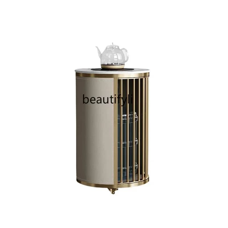 54Light luxury balcony mobile tea table household round tea cabinet tea table carSSS