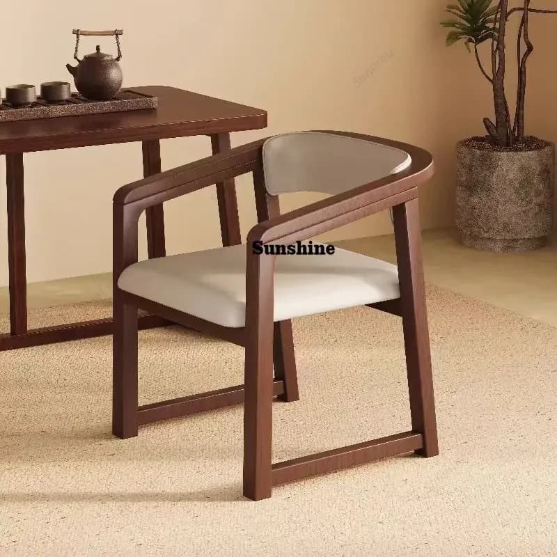 Elegant Chinese Solid Wood Armrest Dining Chair: Backrest Design, Luxury Modern Minimalist Tea Chair for Home  FT
