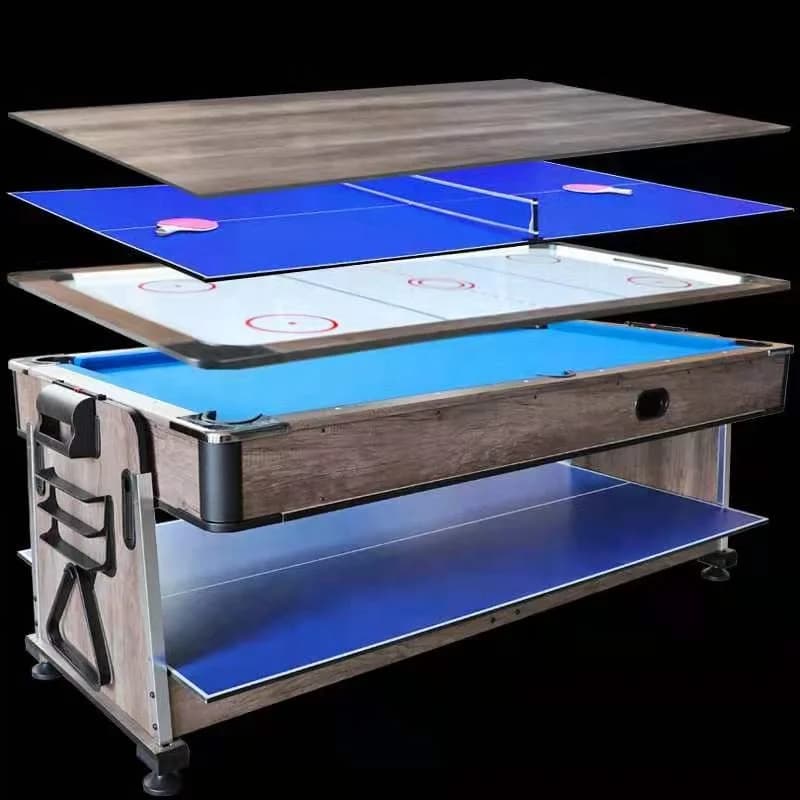 7FT New Fashion 4 in 1 Rotating Multi Game Table Set with Billiard Table/ Air Hockey/Tennis/Dinning Table