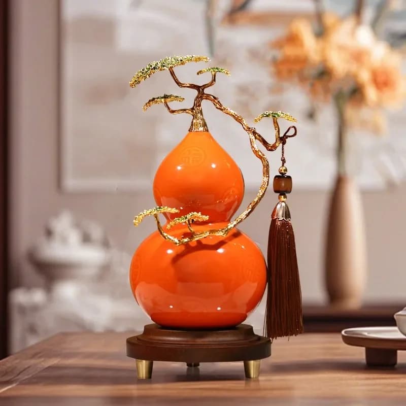 Chinese Style Gourd Sculpture Lucky Home Decor for Living Room Elegant Housewarming Gift Handcrafted Ornament for Entryway