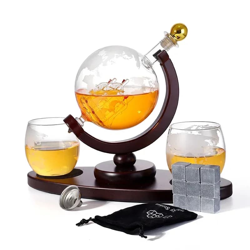Wine holder oval wooden frame earth-shaped sailing glass wine set