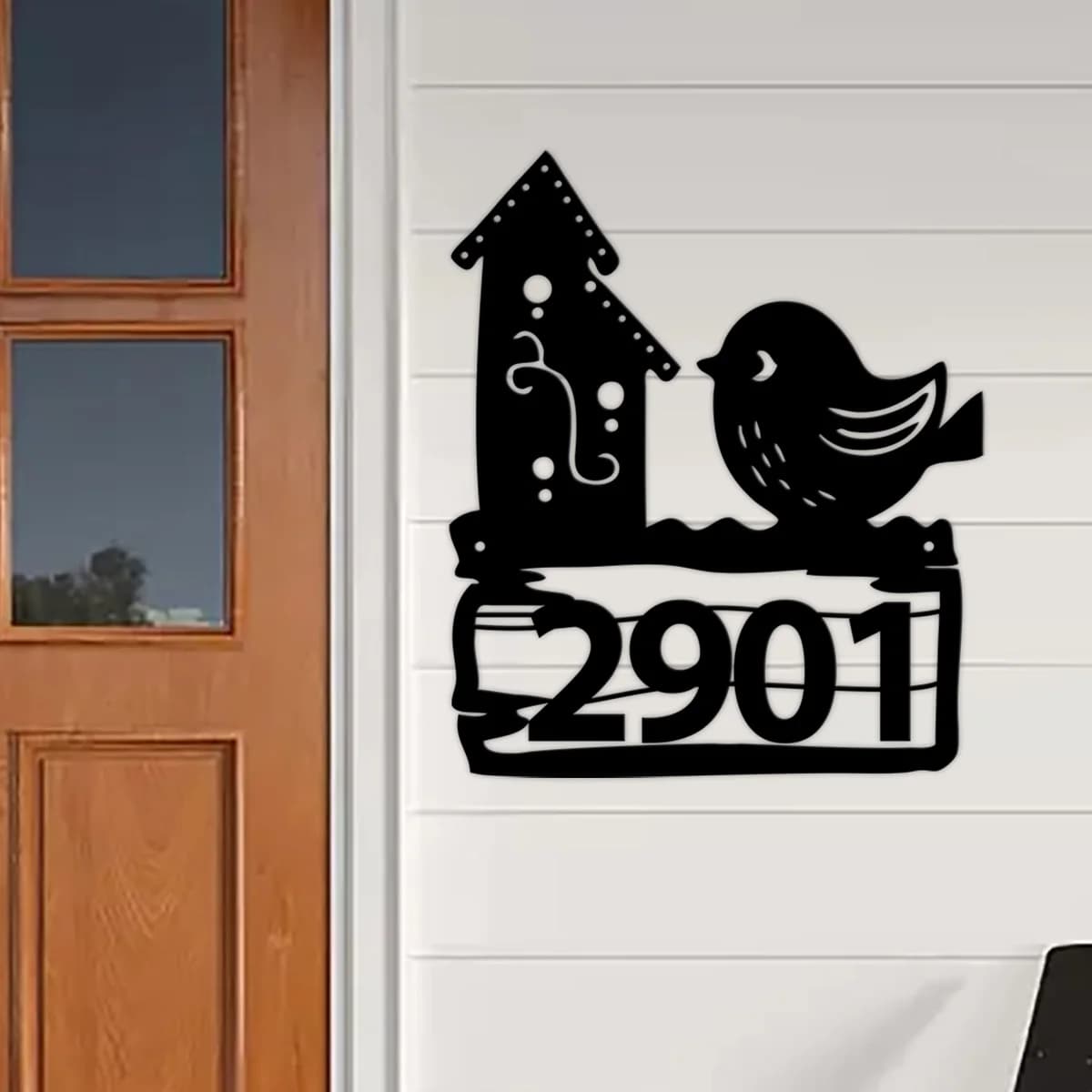 Custome Cartoon Bird House Address Number Plaque, Wall Hanging Metal Sign, Modern House Numbers,Fence Decor, Front Door Decor