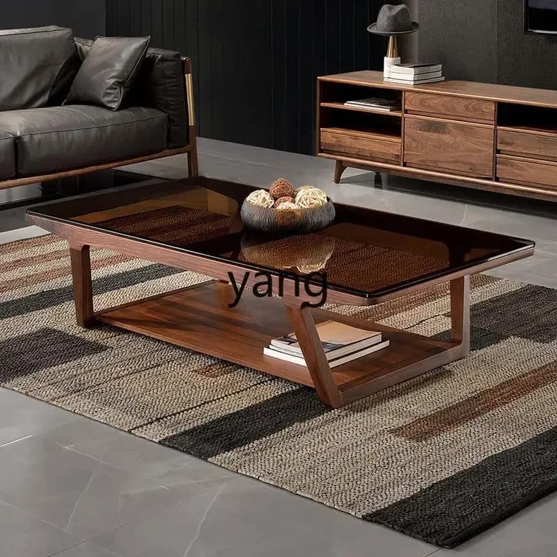 LTT black walnut coffee table solid wood tempered glass coffee table living room home