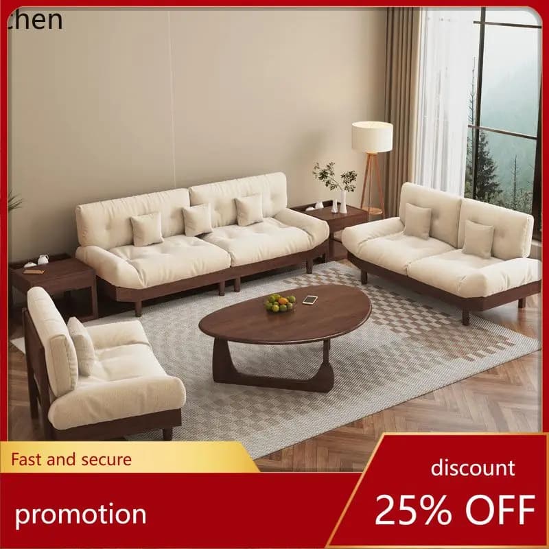 HXL Sofa and Coffee Table Set, Natural Wood Style, Living Room Home Use, All Solid Wood Sofa