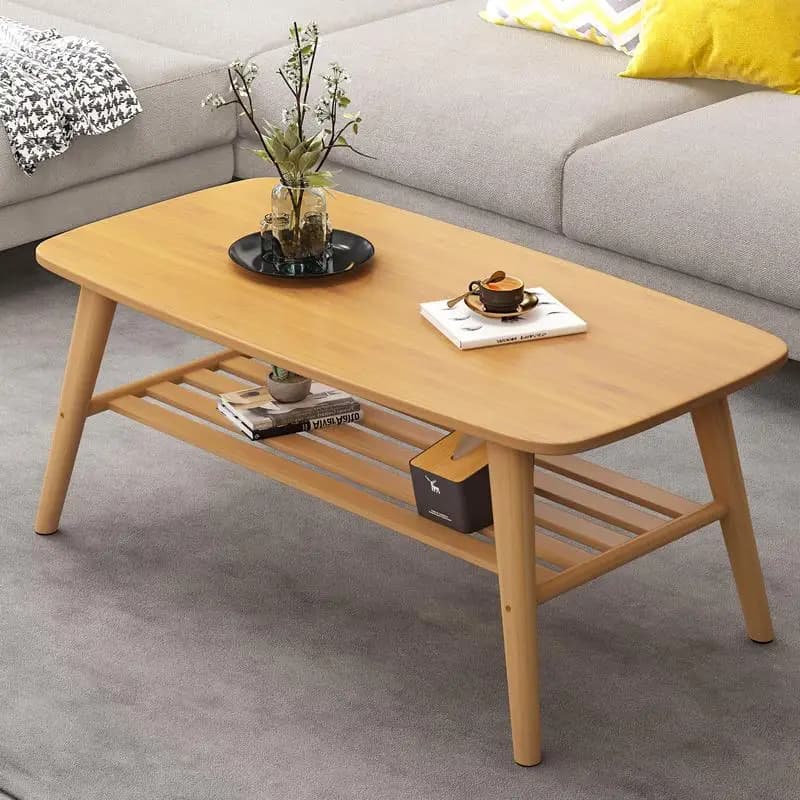 Nordic bamboo center table for living room small apartment modern low 2layer wooden side table