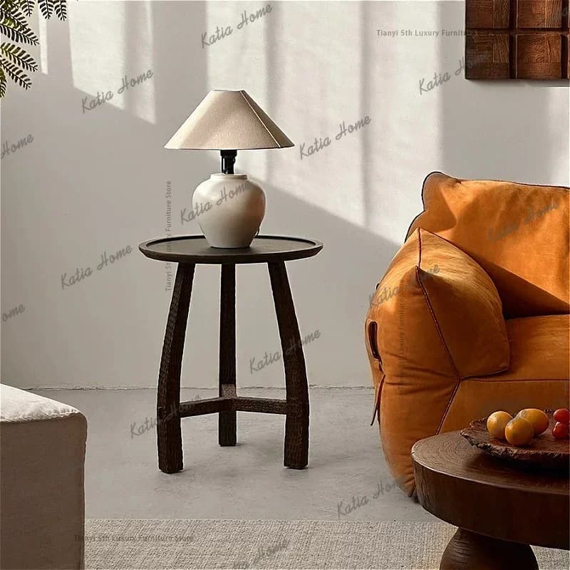 ld Nordic Wabi Sabi Style Solid Wood Corner Tables Modern Vintage Homestay Designer Sofa  Living Room Furniture