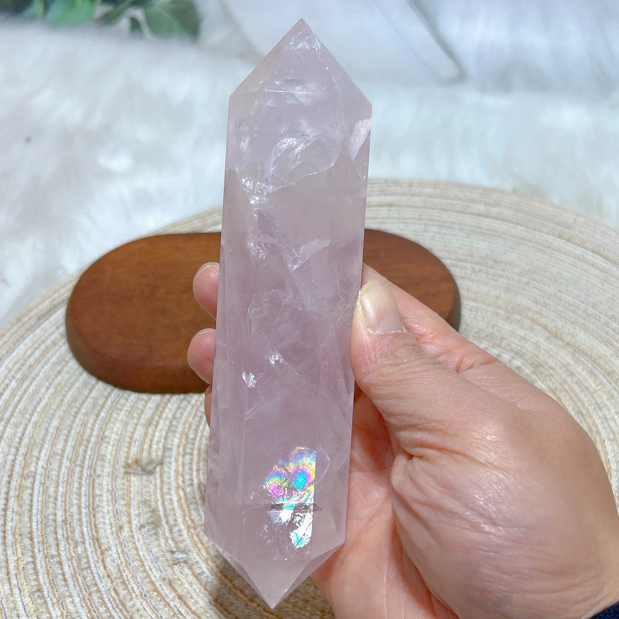 Healing Natural Crystal Rose Quartz Double Point Big Tower Rainbow Flashy High Quality Mineral Home Decorations Room Decor Gift
