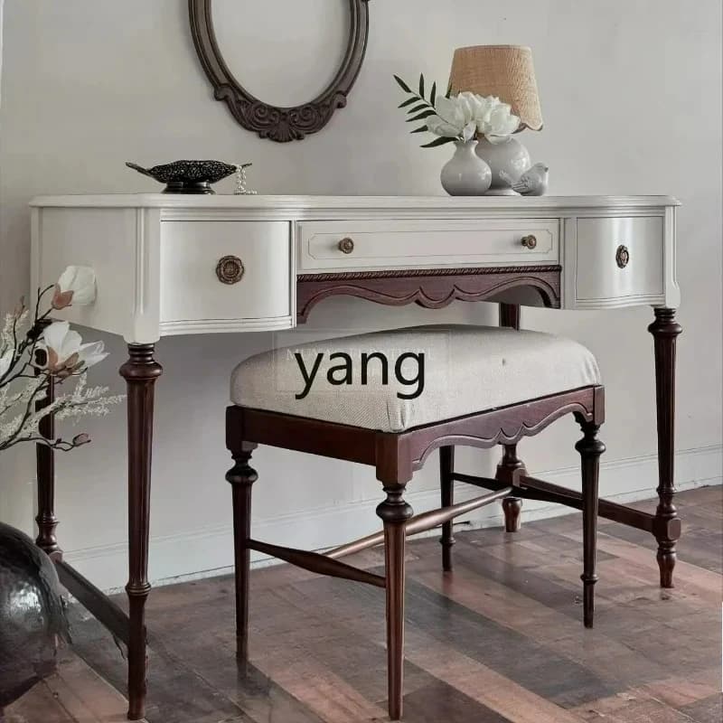 LTT solid wood dressing table retro bedroom stool combination