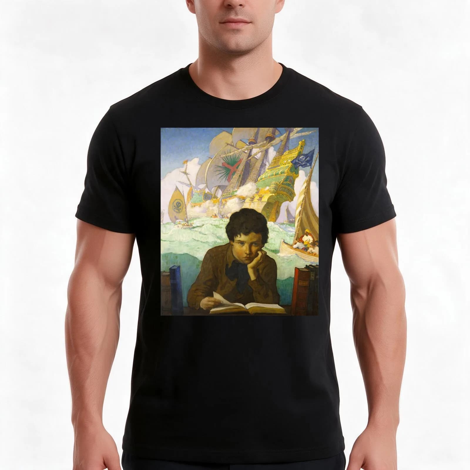 N.C. Wyeth. Storybook, (Nathaniel Wyeth as a Child, Reading) 1921 T-Shirt, Summer Casual Cotton Tee, Oversized Streetwear Tops