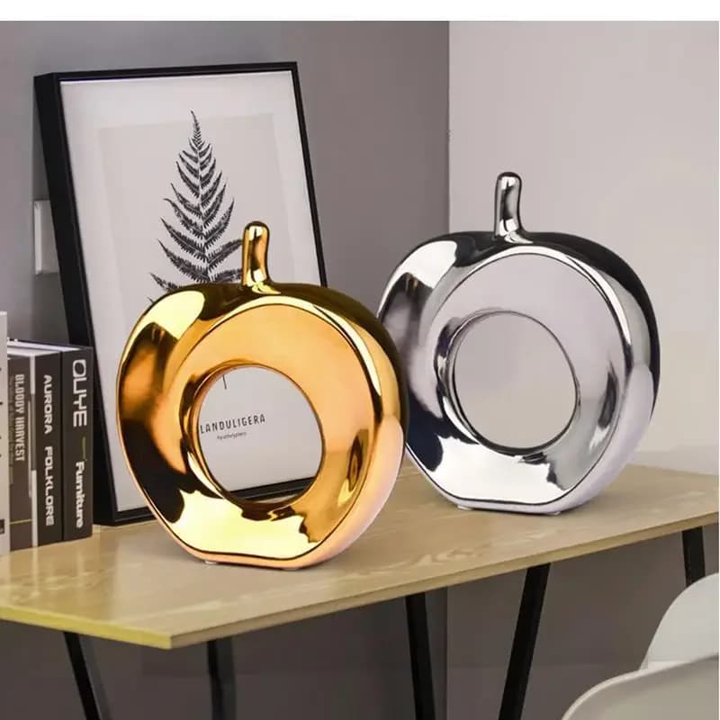 Living Room Decoration Ceramic Art Ornament Gold-plated Openwork Model Sculpture Minimalist Desktop Blessing Gift
