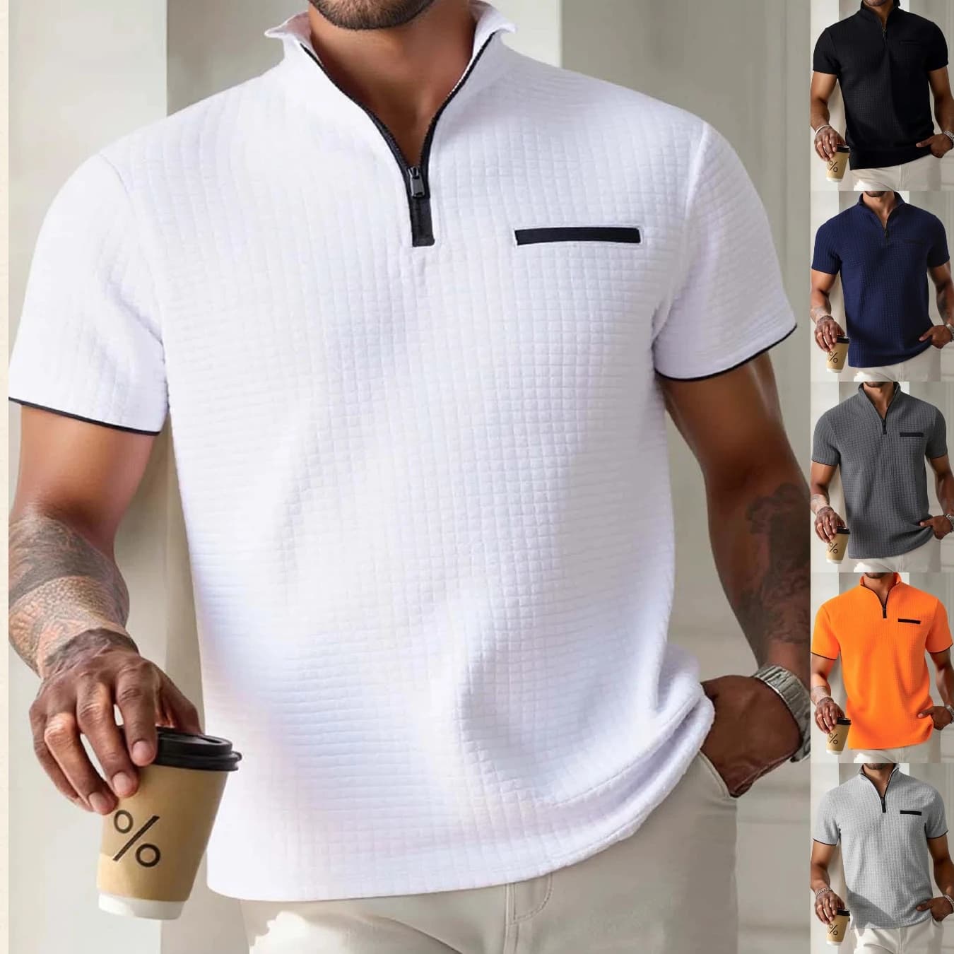 Summer new style breathable and comfortable small check pattern, casual and fashionable loose fit, casual polo shirt