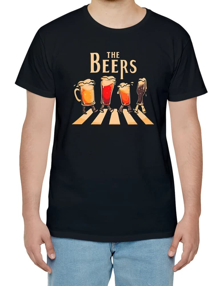 Men's "The Beers" T-shirt-short-sleeved T-shirt with casual cotton in summer and printed beer cup pattern.