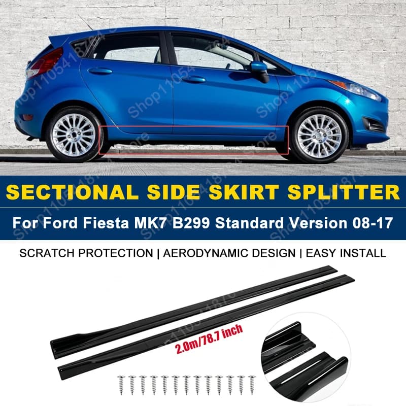 Side Skirts Extension Rocker Panel Splitter For Ford Fiesta MK7 B299 Standard Version 2008-2017 2M 78.7" ABS Plastic Body Kits