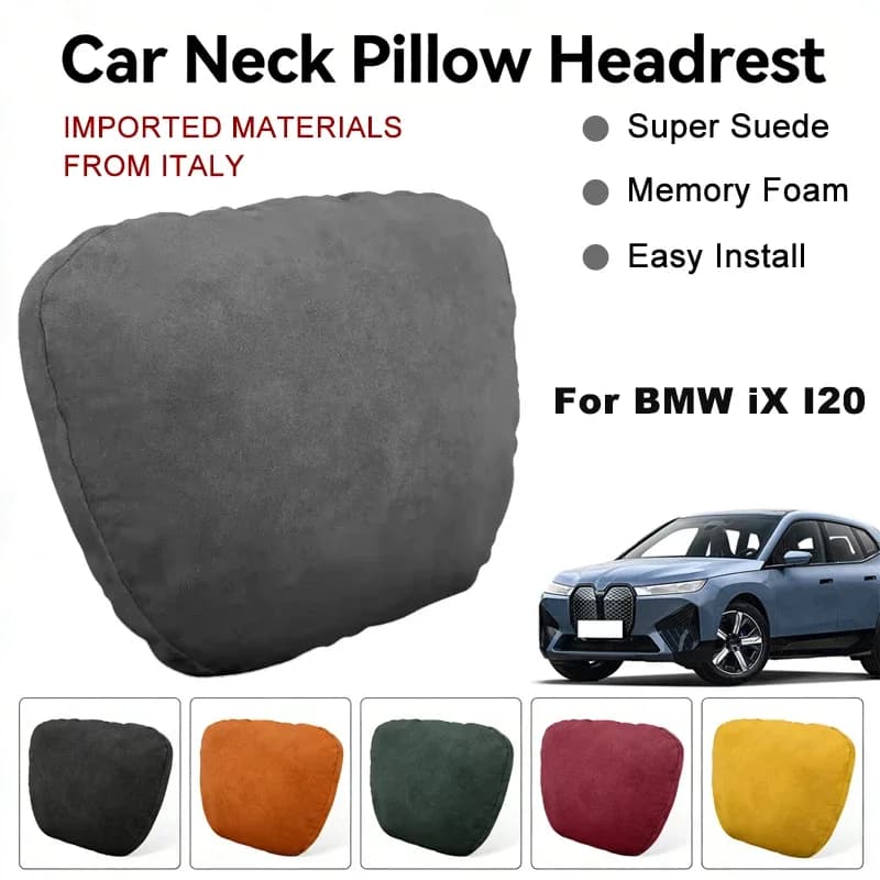 Italy Suede Car Neck Rest Pillow For BMW iX I20 Seat Head Neck Support Cushion Auto Interior Accessories
