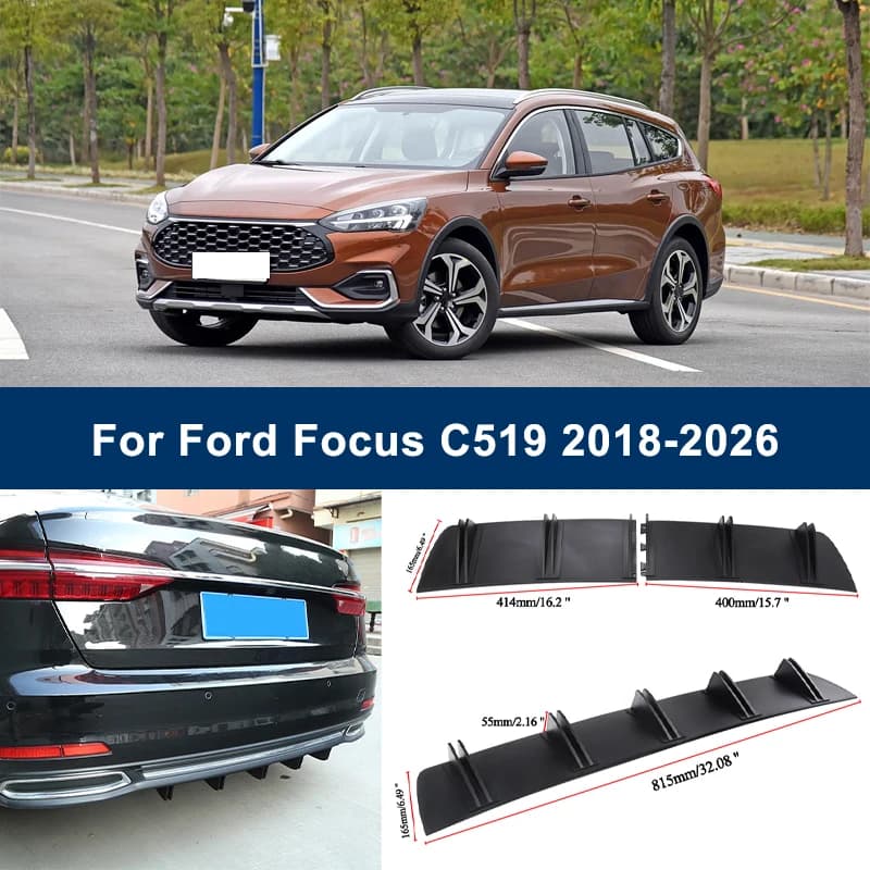 2-Segment Shark Fin Rear Diffuser For Ford Focus C519 2018-2026 2019 2020 Rear Bumper Lip Splitter Chassis Spoiler Tuning Parts
